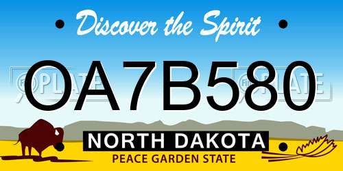 OA7B580 North Dakota License Plate