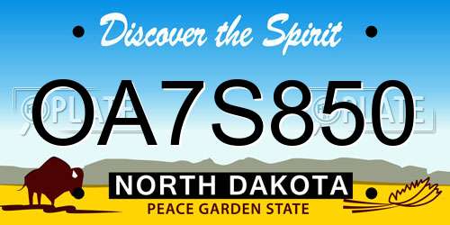 OA7S850 North Dakota License Plate