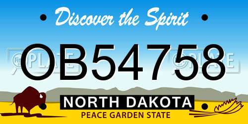 OB54758 North Dakota License Plate