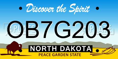 OB7G203 North Dakota License Plate