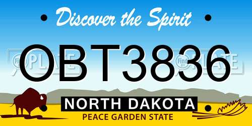 OBT3836 North Dakota License Plate