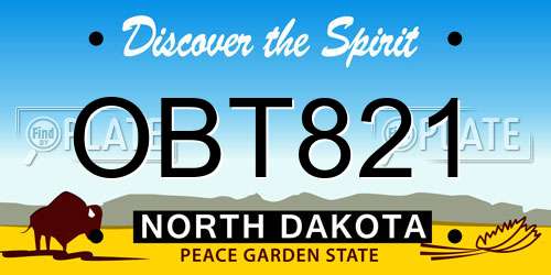 OBT821 North Dakota License Plate