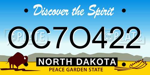 OC7O422 North Dakota License Plate