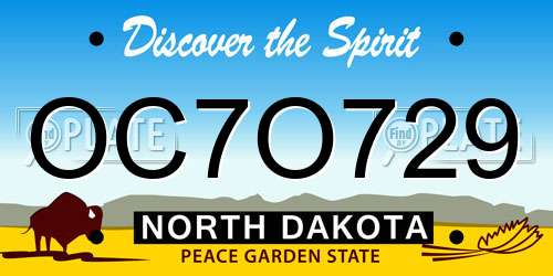 OC7O729 North Dakota License Plate