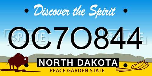 OC7O844 North Dakota License Plate