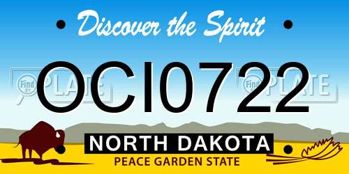 OCI0722 North Dakota License Plate