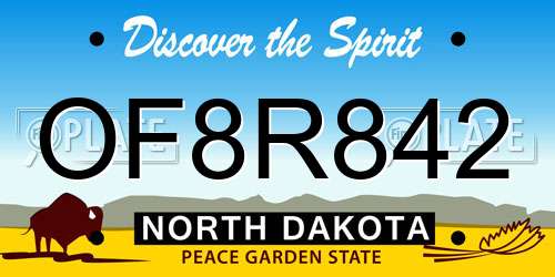 OF8R842 North Dakota License Plate