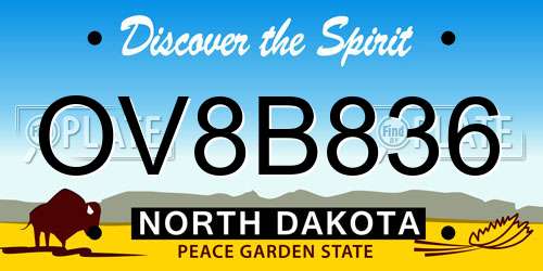 OV8B836 North Dakota License Plate