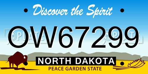 OW67299 North Dakota License Plate