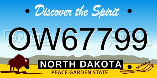 OW67799 North Dakota License Plate
