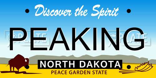 PEAKING North Dakota License Plate