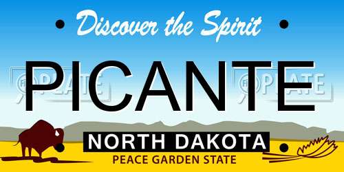 PICANTE North Dakota License Plate
