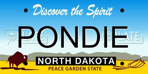 PONDIE North Dakota License Plate