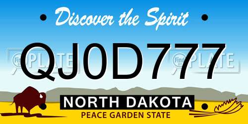 QJ0D777 North Dakota License Plate