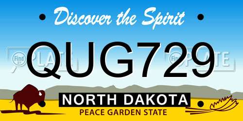QUG729 North Dakota License Plate