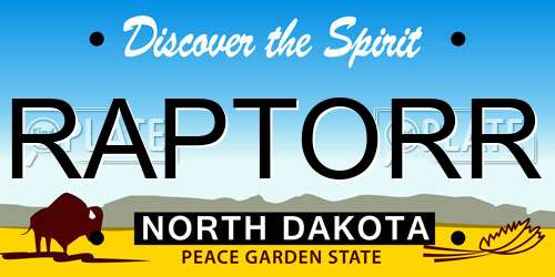 RAPTORR North Dakota License Plate