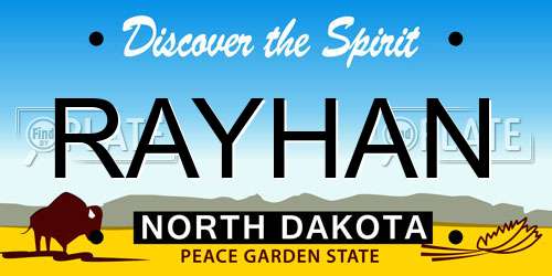 RAYHAN North Dakota License Plate