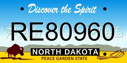 RE80960 North Dakota License Plate
