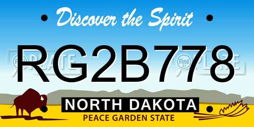 RG2B778 North Dakota License Plate