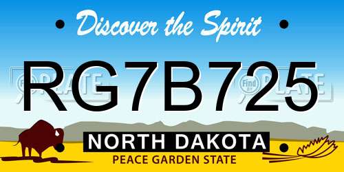 RG7B725 North Dakota License Plate