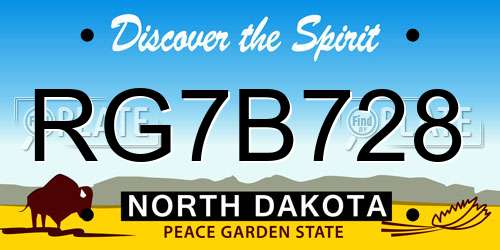 RG7B728 North Dakota License Plate