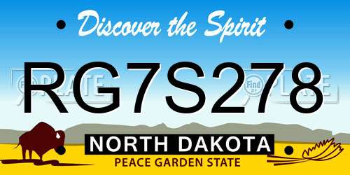 RG7S278 North Dakota License Plate