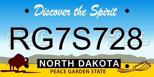 RG7S728 North Dakota License Plate