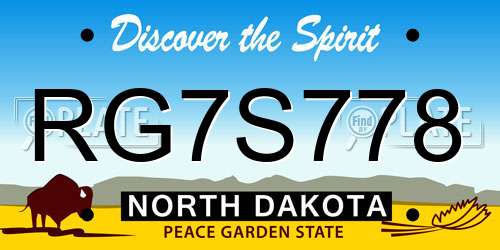 RG7S778 North Dakota License Plate