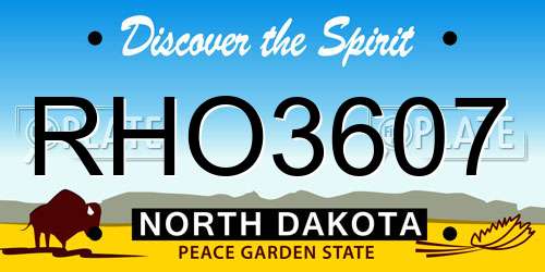 RHO3607 North Dakota License Plate