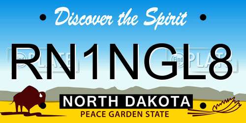 RN1NGL8 North Dakota License Plate