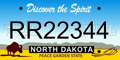 RR22344 North Dakota License Plate