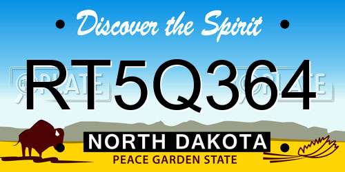 RT5Q364 North Dakota License Plate