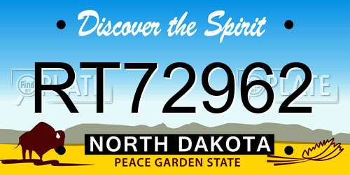 RT72962 North Dakota License Plate