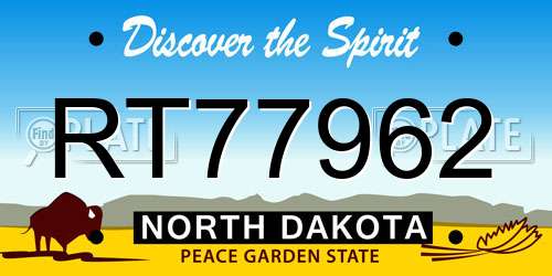 RT77962 North Dakota License Plate