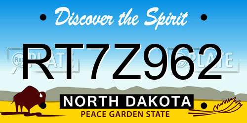RT7Z962 North Dakota License Plate