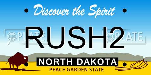 RUSH2 North Dakota License Plate