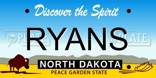 RYANS North Dakota License Plate