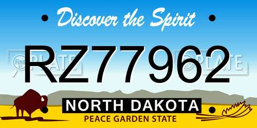 RZ77962 North Dakota License Plate
