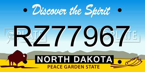RZ77967 North Dakota License Plate