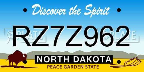 RZ7Z962 North Dakota License Plate