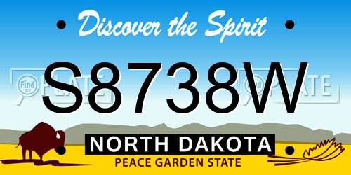 S8738W North Dakota License Plate