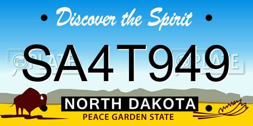 SA4T949 North Dakota License Plate