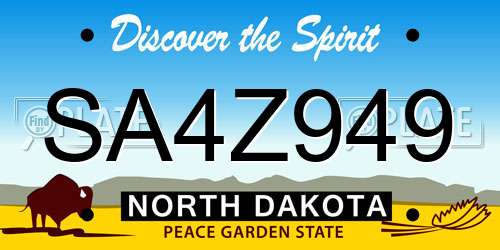 SA4Z949 North Dakota License Plate