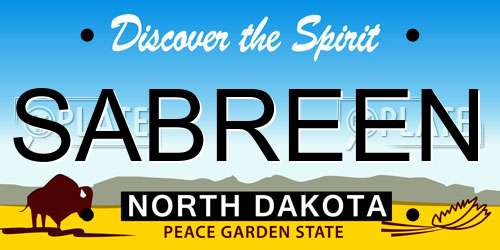 SABREEN North Dakota License Plate