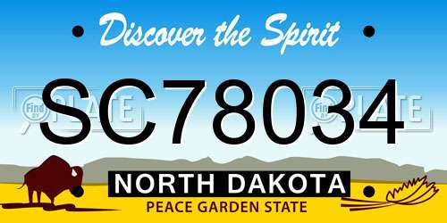 SC78034 North Dakota License Plate