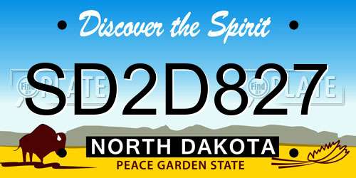 SD2D827 North Dakota License Plate