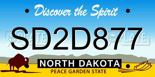 SD2D877 North Dakota License Plate