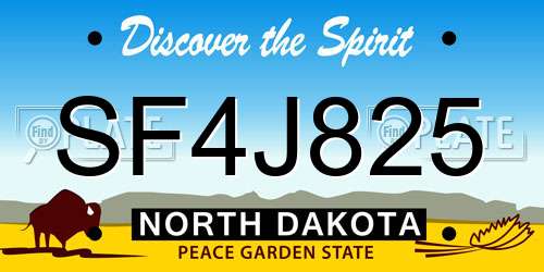 SF4J825 North Dakota License Plate