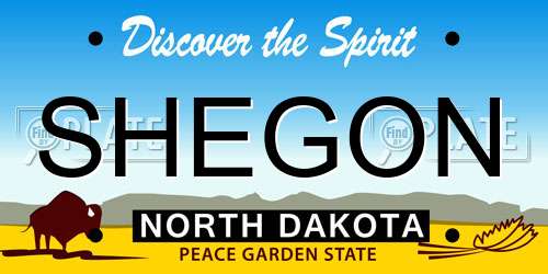 SHEGON North Dakota License Plate