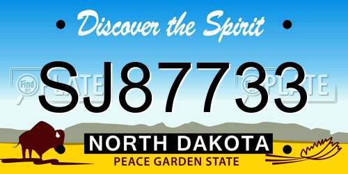 SJ87733 North Dakota License Plate